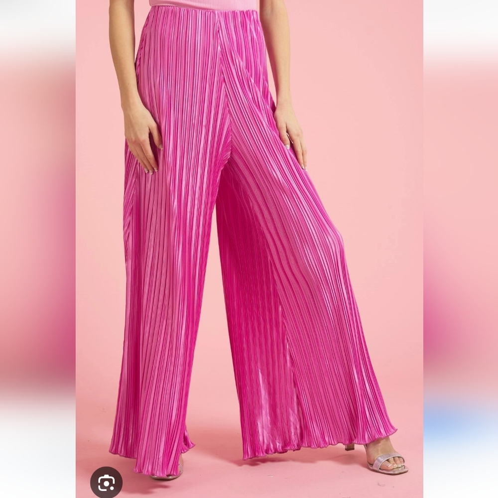 glam Hot Pink Pleated Wide Leg Jumpsuit Pants